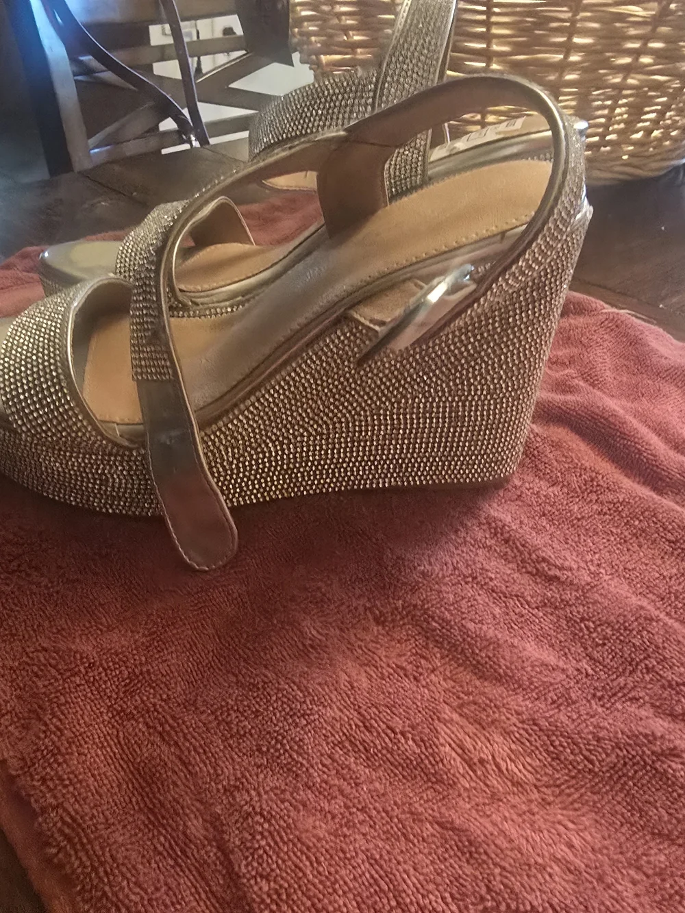 Embellished Wedge Sandals - Metallic Sliver